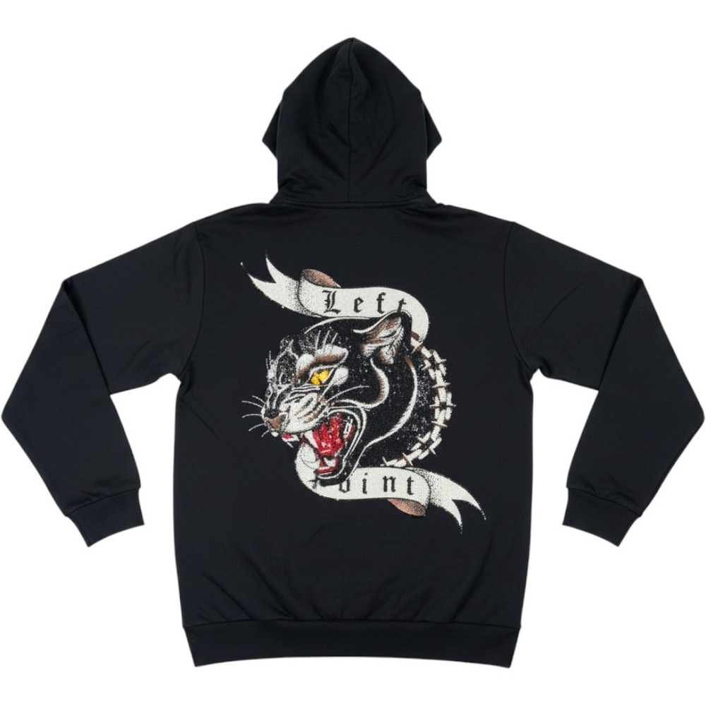 Left Point Mens Black Rhinestone Panther Graphic Hoodie W24-1174 Size 4XL NEW